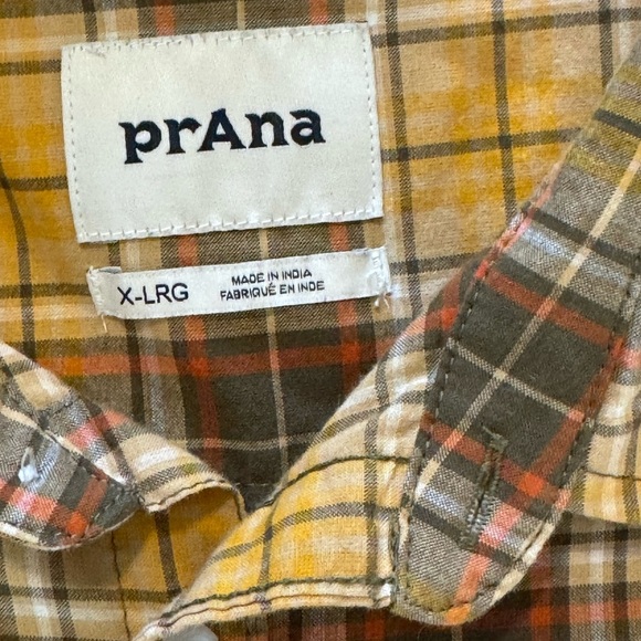prAna Shirt Mens Xl Intrepid Yellow Plaid Short Sleeve Classic Casual Button Up - Picture 4 of 5